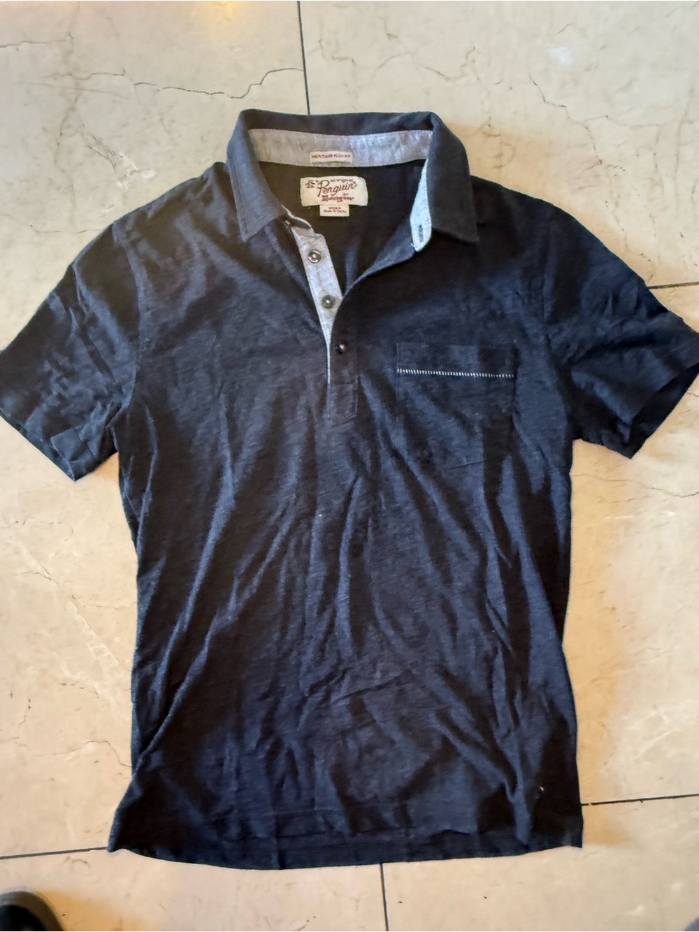 Original Penguin Navy Short-Sleeve Polo with Contrast Placket
